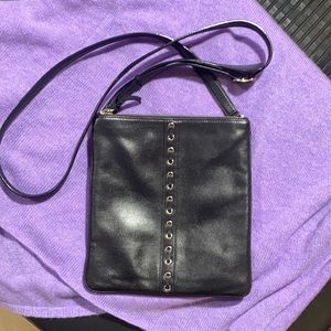 Coach Black Leather Crossbody Bag with Silver-Tone Eyelet Detail